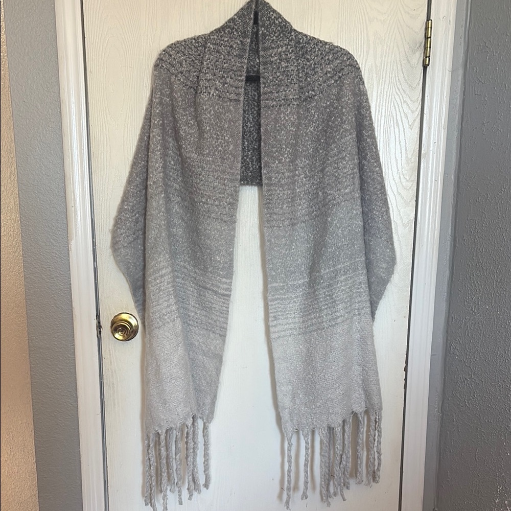 Cozy Gray Ombre Shawl with Fringe